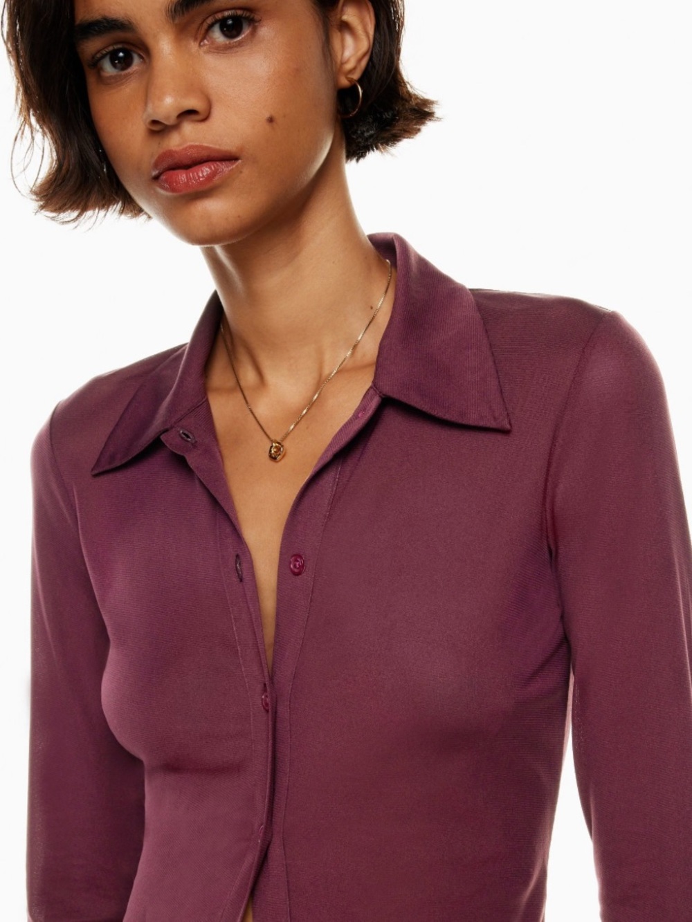 Wilfred Aritzia Pose Long Sleeve Button Front Shirt Size Small Purple
